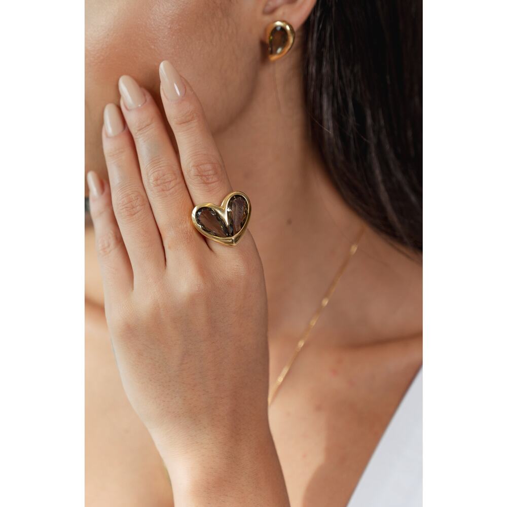 Heartfelt Harmony Reconstituted Smoky Quartz 18k Gold Plated Stud Earrings